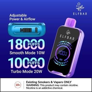 ELF BAR 18000口【大屏幕顯示】【雙重網格】【順滑模式 10W OR 渦輪模式 20W】